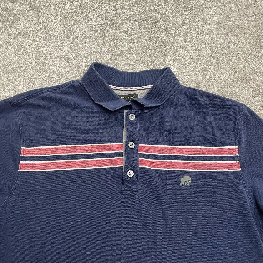 Banana Republic Striped Chest Polo Shirt Mens XL Blue Short Sleeve Casual Preppy